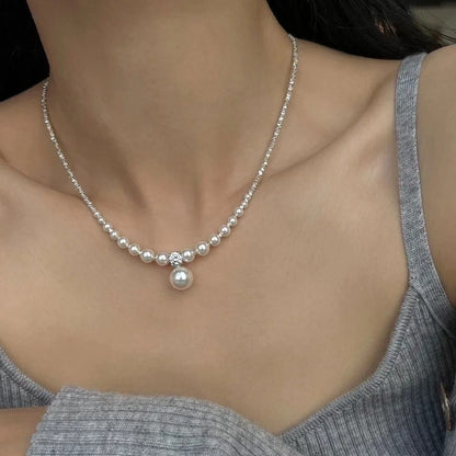 Handmade Silver Bead Pearl Necklace