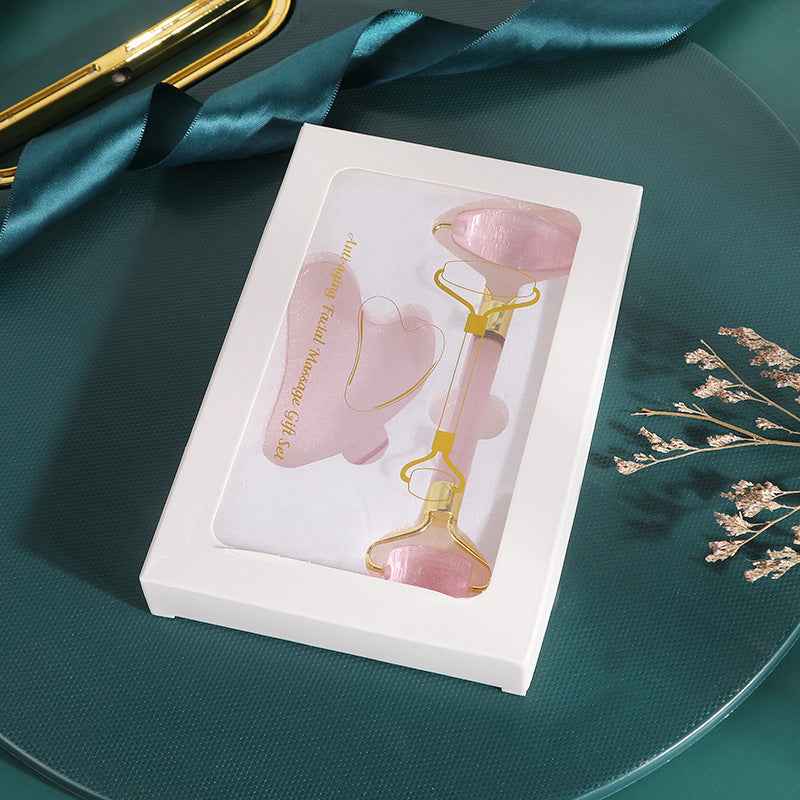 Rose Quartz Facial Roller & Heart-Shaped Gua Sha Set – Dual-Ended Face & Eye Massager for Lifting, Depuffing & Skin Care