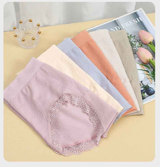 【6 Pcs】Women's Plus-Size Breathable Mid-to-High Rise Lace-Trim Panties