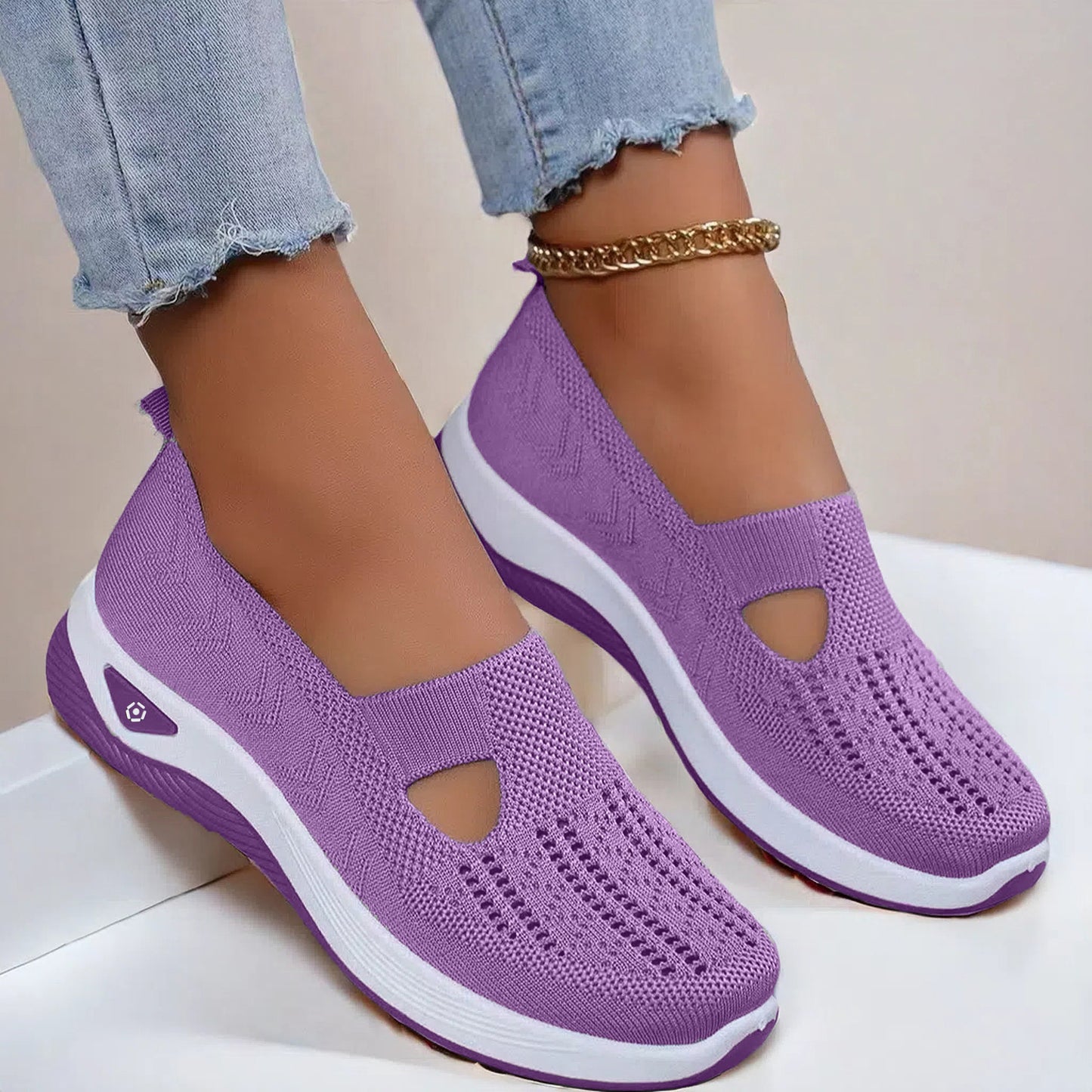 High Quality-Women's large size knitted mesh casual shoes, soft sole and breathable