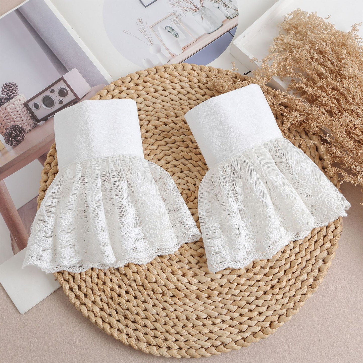 French Lace Pleated Ruffle Short Sleeves