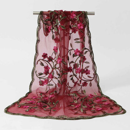 High Quality——Women's Summer Lace Floral Embroidered Scarf – Lightweight Hijab Head Wrap 180*60cm