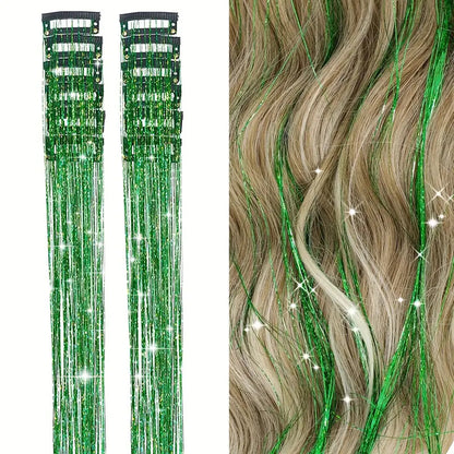 【12-Pack】Clip-in Laser Color Strands for Hair