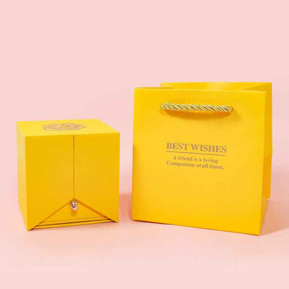 Macaron-Colored Preserved Rose Gift Box with Gold Foil Accents + “I LOVE YOU” Rhinestone Heart Necklace Set