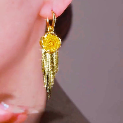 Golden Flower Tassel Earrings
