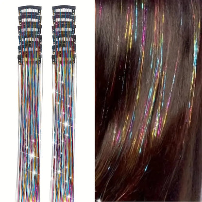 【12-Pack】Clip-in Laser Color Strands for Hair