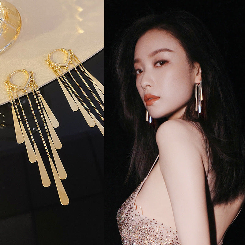 Elegant Crystal Waterfall Tassel Earrings