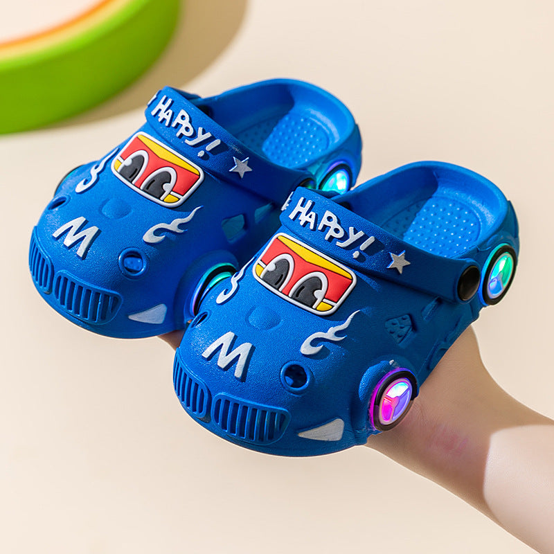 Children's non-slip soft-sole light-up sandals with cartoon car design