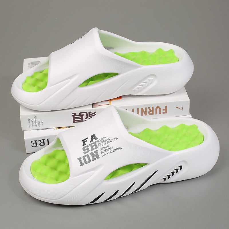 Men's trendy color blocking slippers with 【wavy platform soles】