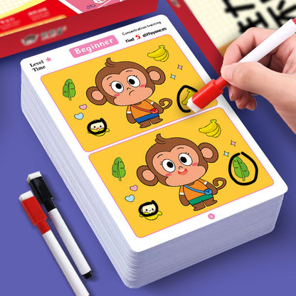"Find the Difference" Cartoon Game Cards For Children, 64 Pcs，Children's Thinking Training Picture Book