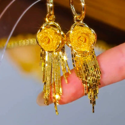 Golden Flower Tassel Earrings