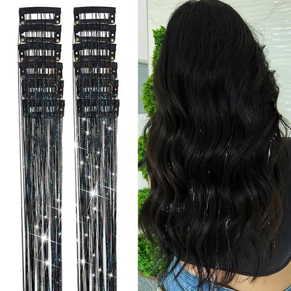【12-Pack】Clip-in Laser Color Strands for Hair