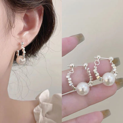 Crushed Silver & Pearl Earrings