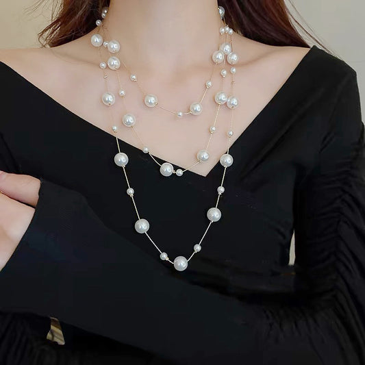 Korean fashion multi-layered pearl necklace