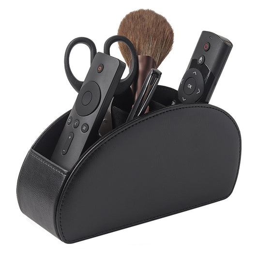 Leather Remote Control Organizer Box with 5 Compartments, Multifunction Curved Desktop Storage Tray