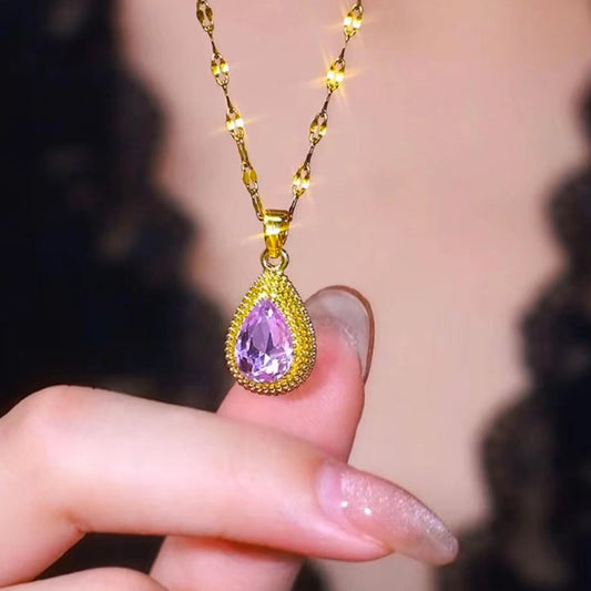 Purple Water Drop Locket Chain
