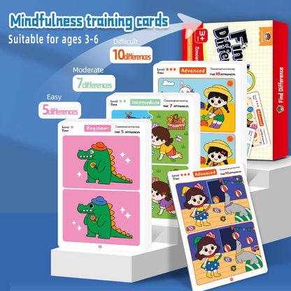 "Find the Difference" Cartoon Game Cards For Children, 64 Pcs，Children's Thinking Training Picture Book
