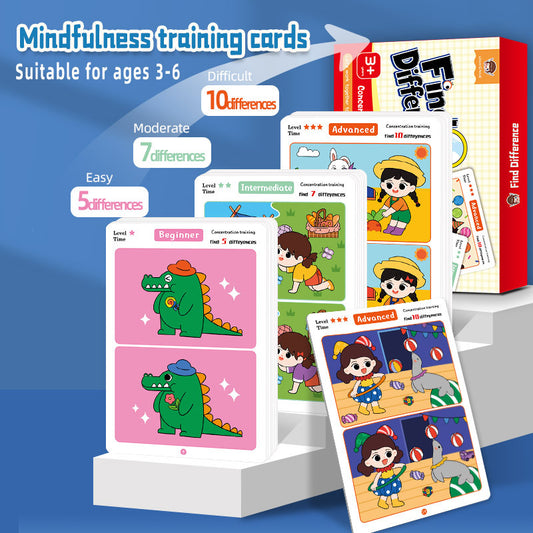 "Find the Difference" Cartoon Game Cards For Children, 64 Pcs，Children's Thinking Training Picture Book