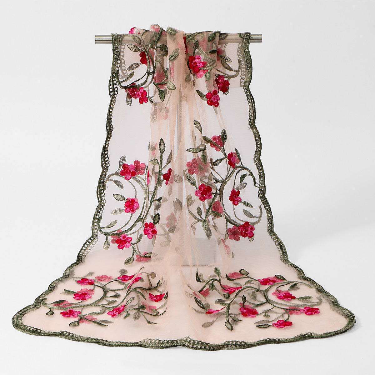 High Quality——Women's Summer Lace Floral Embroidered Scarf – Lightweight Hijab Head Wrap 180*60cm
