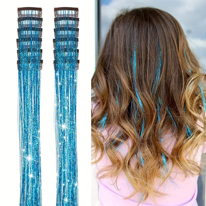 【12-Pack】Clip-in Laser Color Strands for Hair