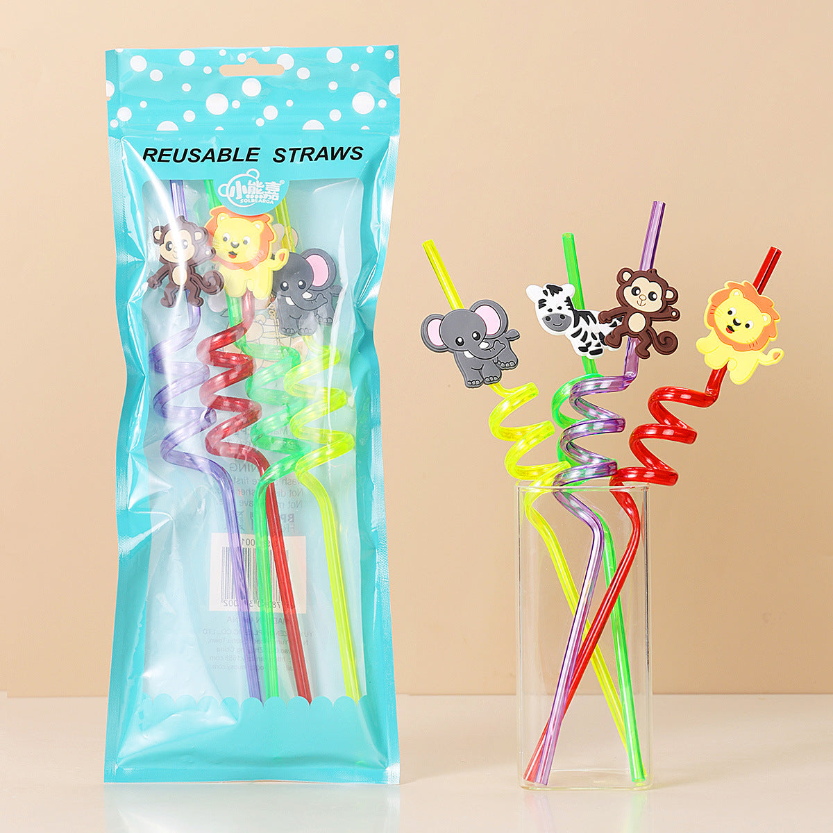 Cartoon animal series spiral straws