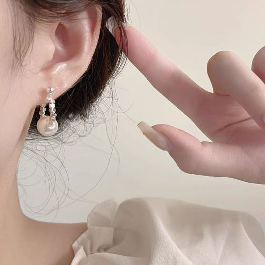 Crushed Silver & Pearl Earrings