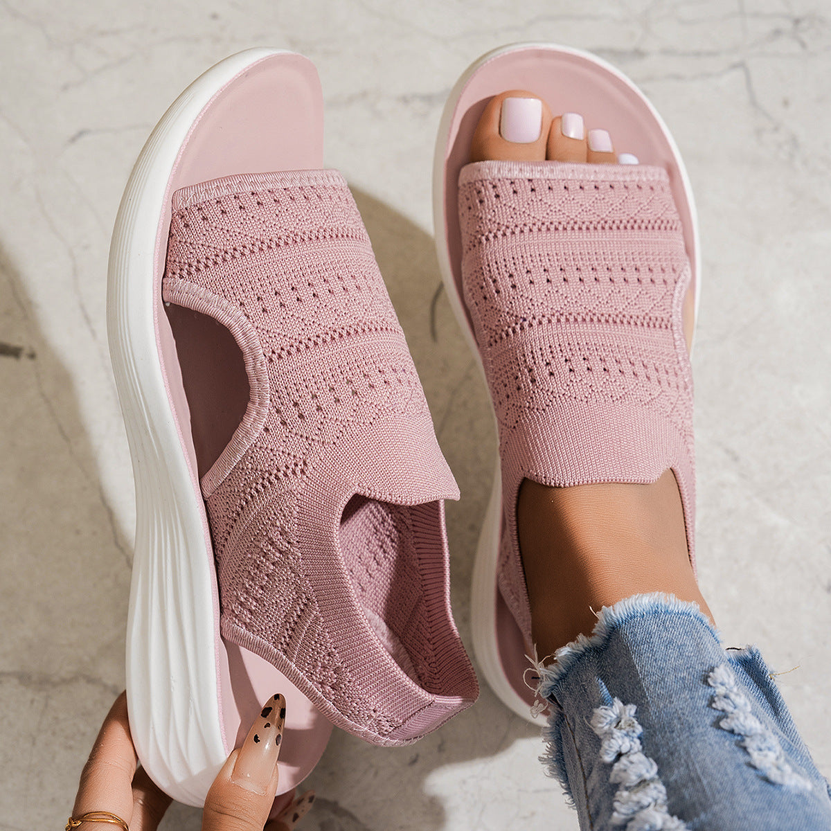 Women's Hollow-Out Knit Platform Sport Sandals