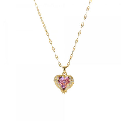 Blue-Purple Crystal Ocean Heart Necklace