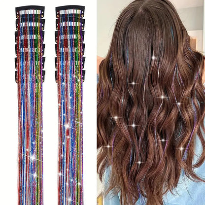 【12-Pack】Clip-in Laser Color Strands for Hair