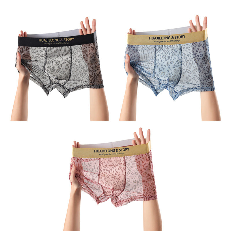 Men's Lightweight Leopard Print Mesh Boxer Briefs