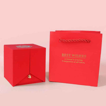 Macaron-Colored Preserved Rose Gift Box with Gold Foil Accents + “I LOVE YOU” Rhinestone Heart Necklace Set