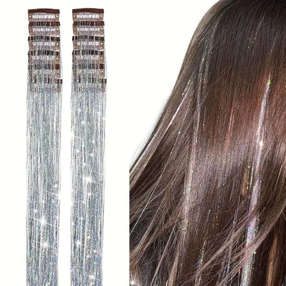 【12-Pack】Clip-in Laser Color Strands for Hair