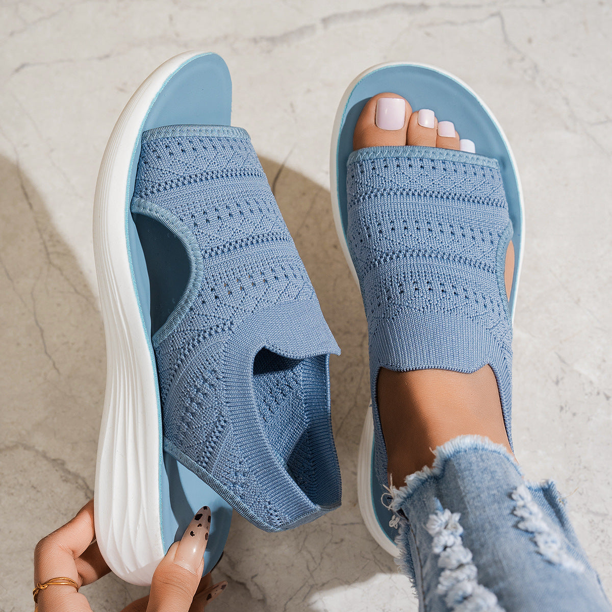Women's Hollow-Out Knit Platform Sport Sandals