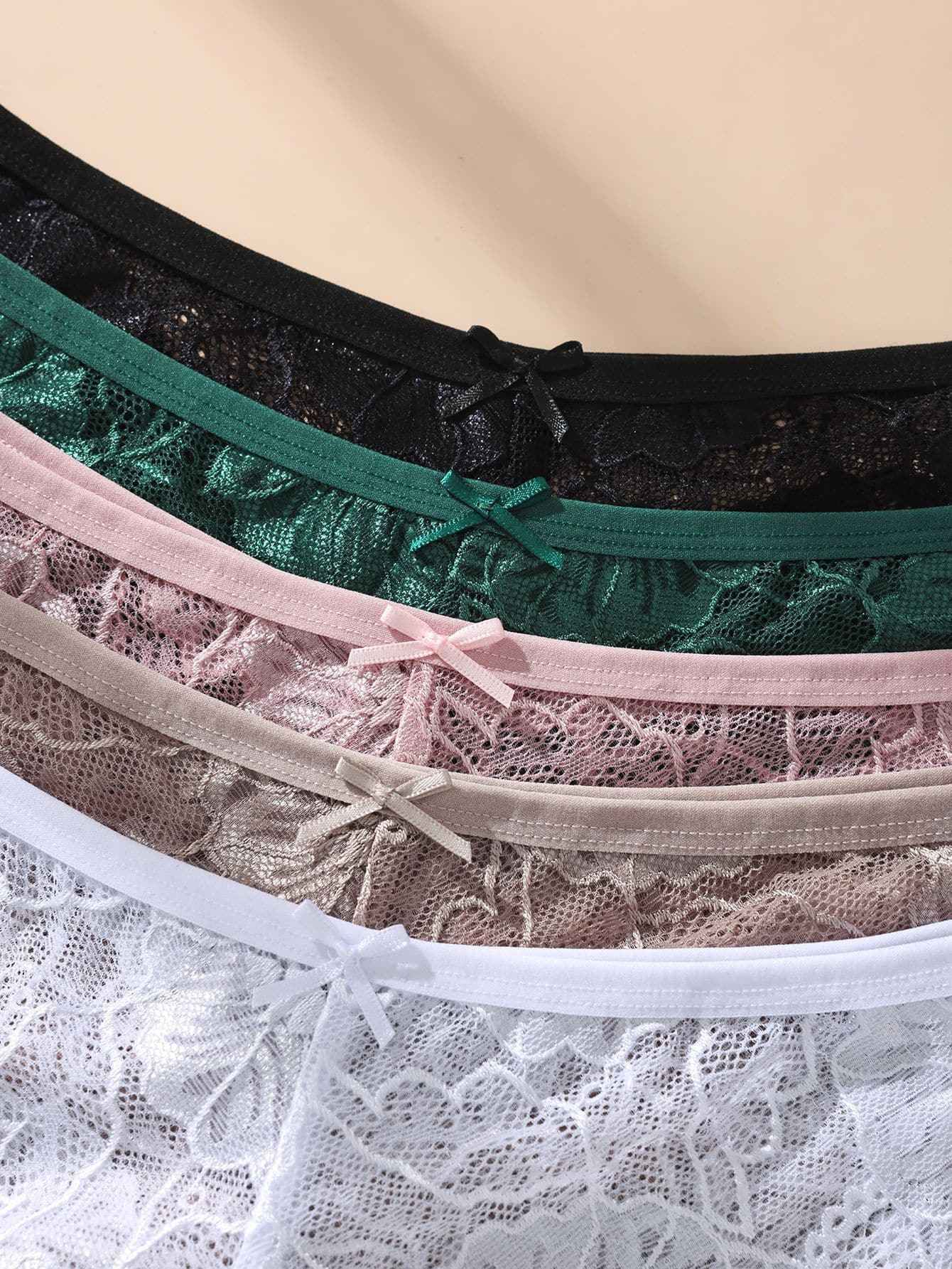 5PCS Women's Lace Bow Panties｜Low-Rise, Soft & Comfortable