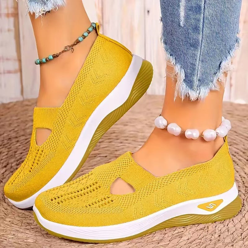 High Quality-Women's large size knitted mesh casual shoes, soft sole and breathable