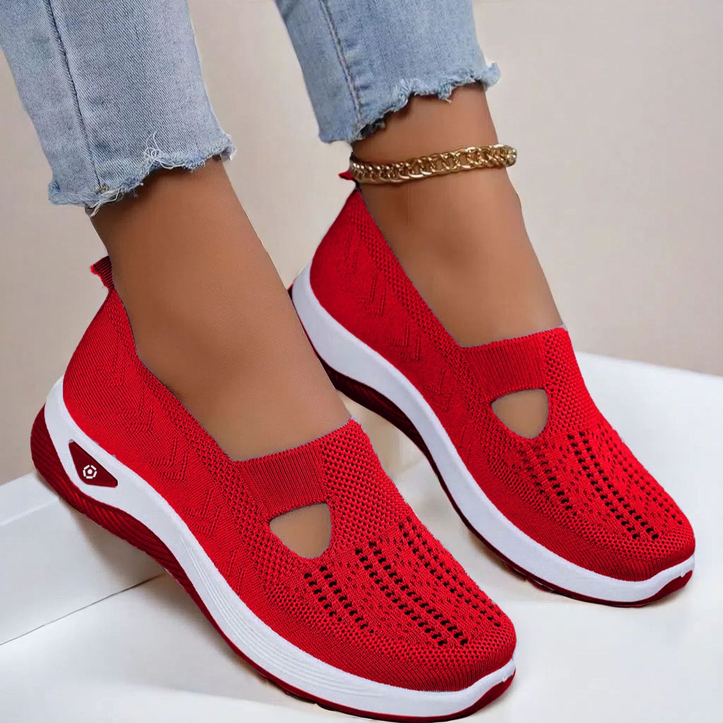 High Quality-Women's large size knitted mesh casual shoes, soft sole and breathable
