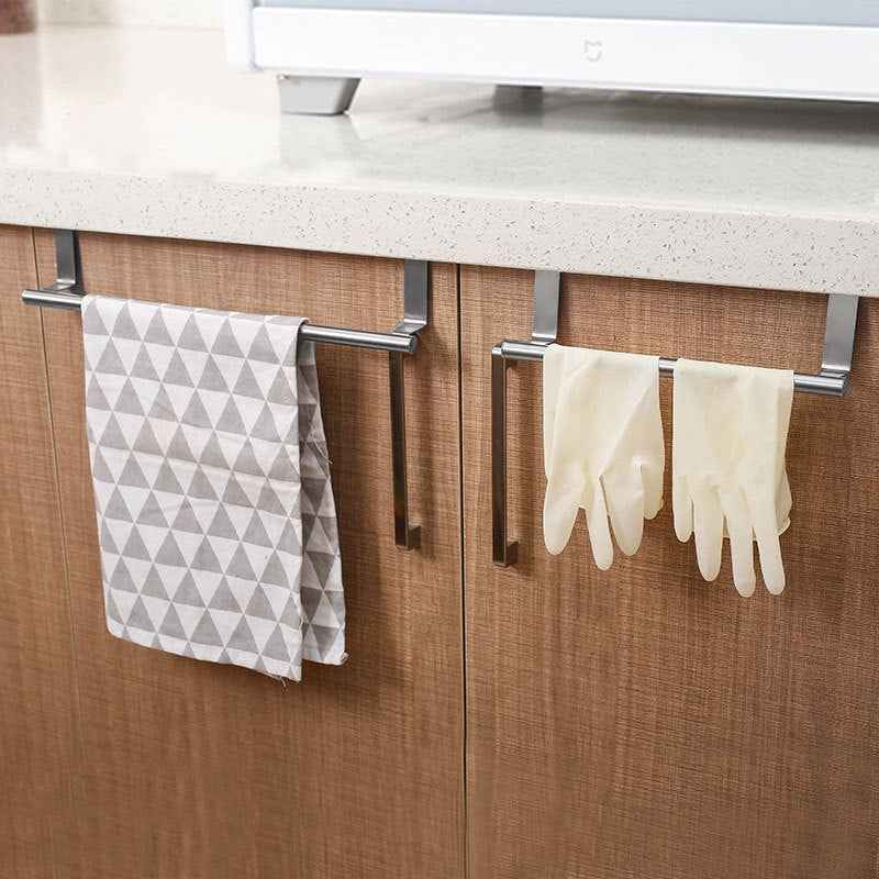 No-Drill Stainless Steel Towel Bar – Over Cabinet Door Towel Holder for Kitchen & Bathroom