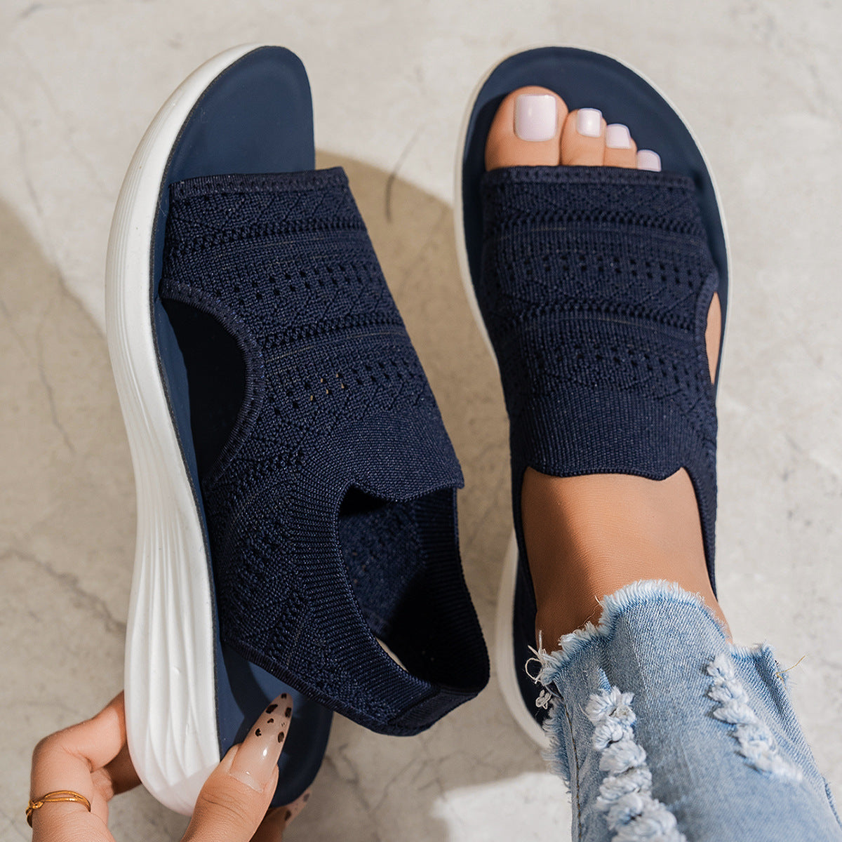 Women's Hollow-Out Knit Platform Sport Sandals