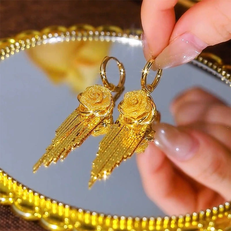 Golden Flower Tassel Earrings