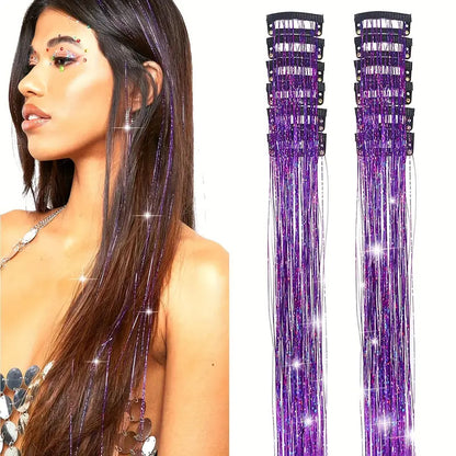 【12-Pack】Clip-in Laser Color Strands for Hair