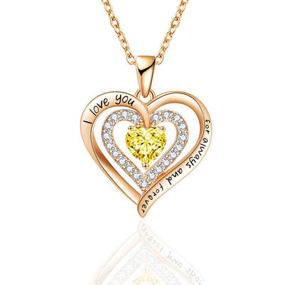 Macaron-Colored Preserved Rose Gift Box with Gold Foil Accents + “I LOVE YOU” Rhinestone Heart Necklace Set