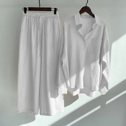 Women's Spring Cotton and Linen Shirt 2-Piece Set