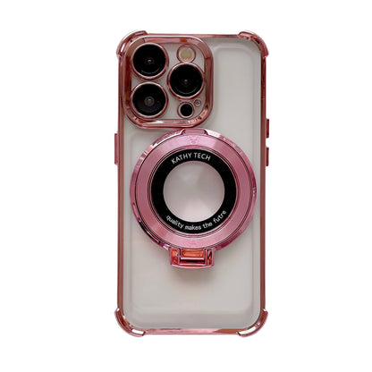 Magnetic Phone Case with Kickstand for iPhone – Electroplated Hard Back & 4-Corner Airbag Protection