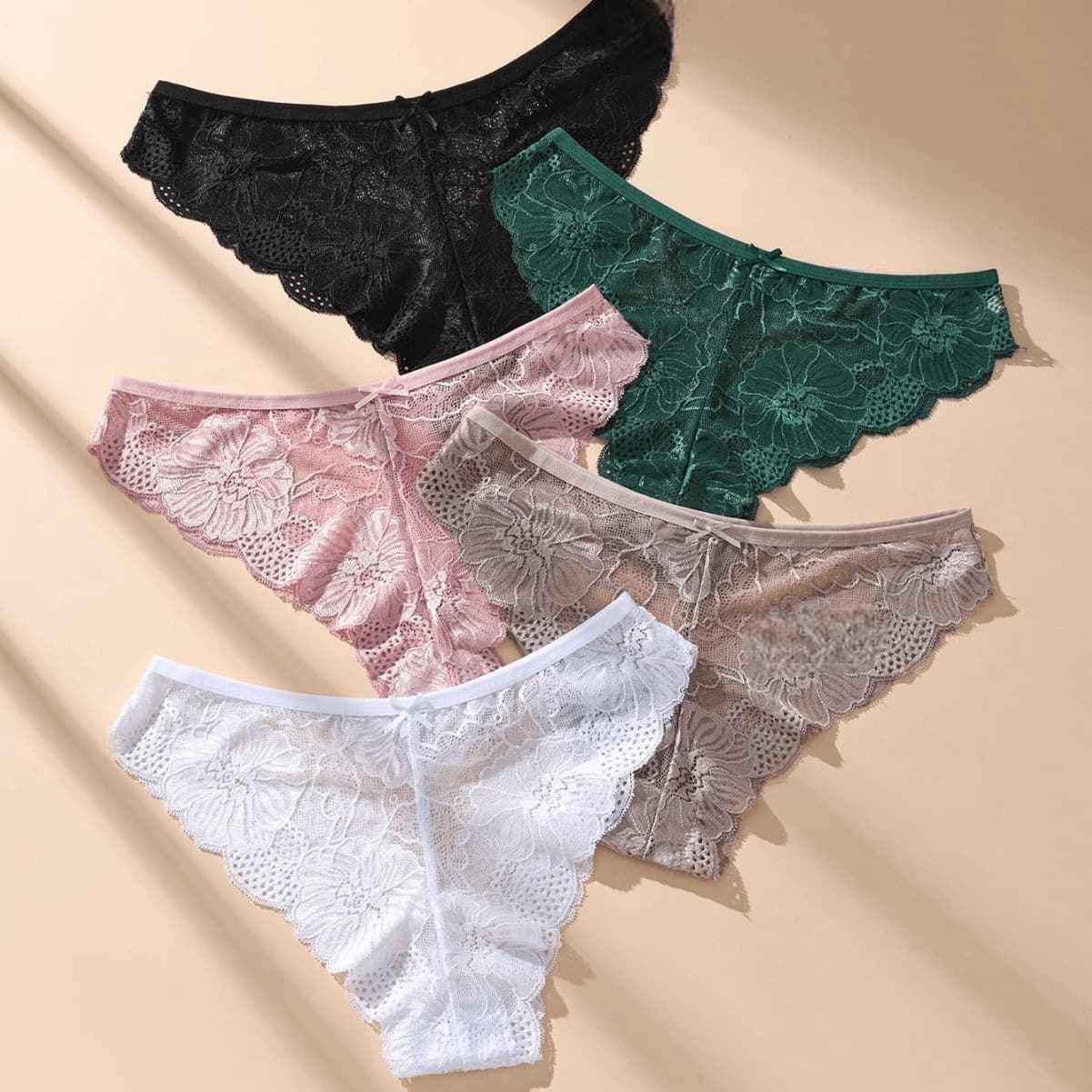 5PCS Women's Lace Bow Panties｜Low-Rise, Soft & Comfortable