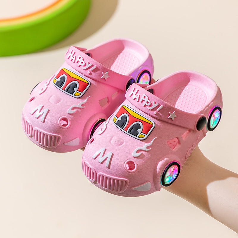 Children's non-slip soft-sole light-up sandals with cartoon car design