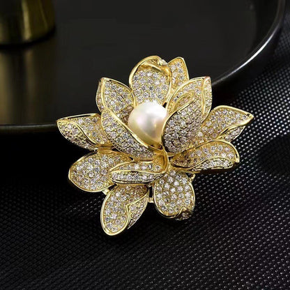 Full Rhinestone 3D Lotus Flower Brooch