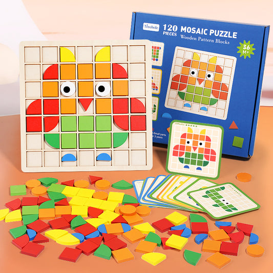 Children's 3D Mosaic Puzzle, Wooden Board, Baby Intelligence Development, Shape Recognition Matching Toy