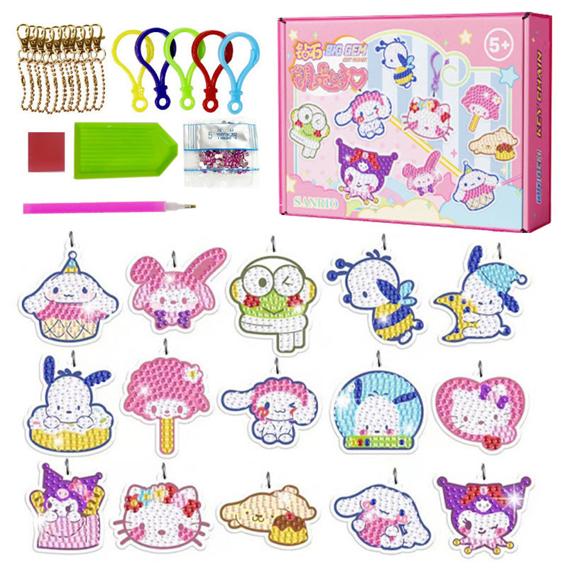 Kids DIY Diamond Painting Cartoon Keychain Charm, Acrylic Hanging Decor