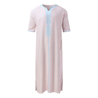 Men's Loose V-Neck Short Sleeve Long Robe