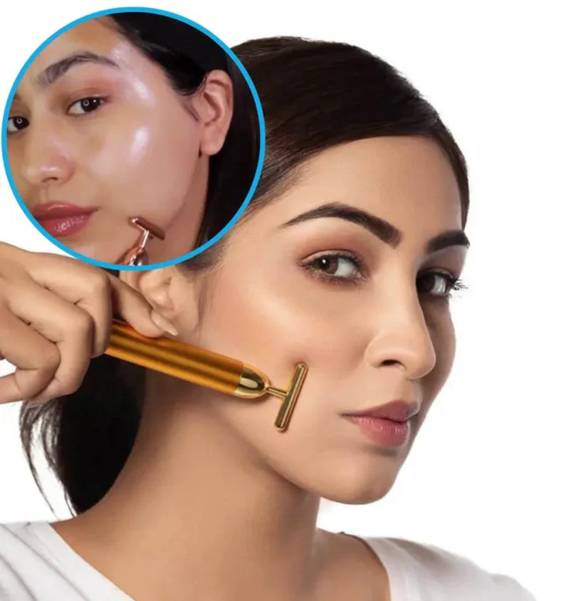 24K Gold Energy Beauty Bar，Electric Facial Massage Roller